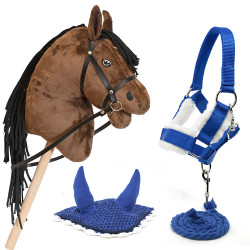 HObby horse marron bai avec licol et bonnet bleu