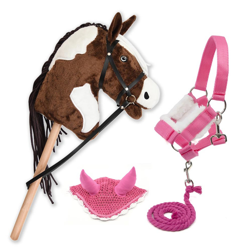 Hobby Horse Pie Mustang avec licol, longe et bonnet Rose