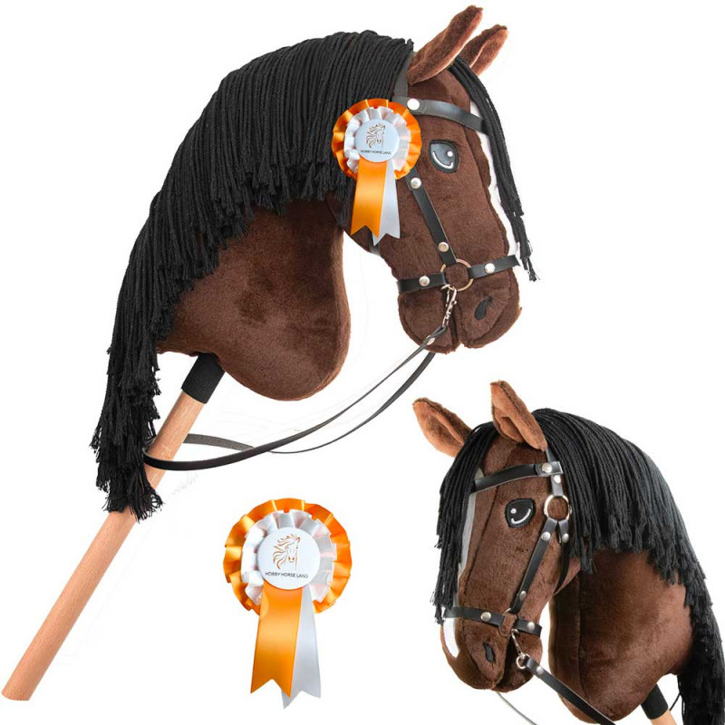 Hobby Horse A3 bai marron crins noirs avec Filet, rênes et mors - Jump Star