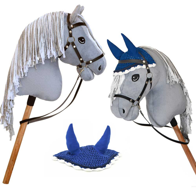 Hobby Horse pas cher taille A3 Gris avec Filet, rênes, mors et bonnet - Silver Moon