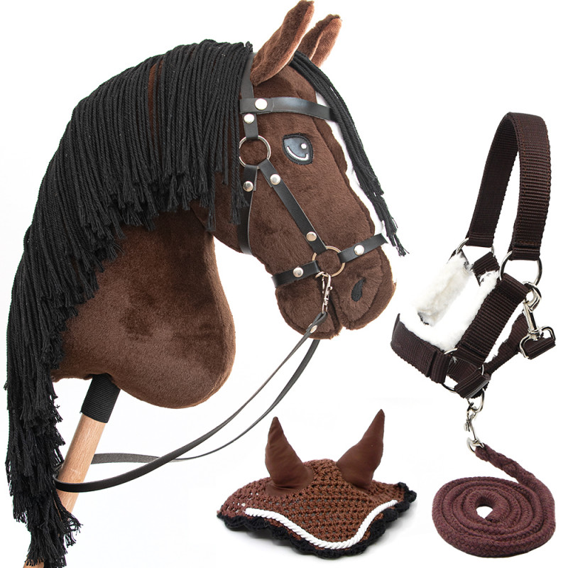 Hobby Horse bai A3 avec Filet, licol, longe et bonnet marron -  Jump Star