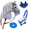 Hobby Horse A3 Gris avec Filet, rênes, mors, bonnet et licol bleus - Silver Moon