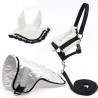 Ensemble d'accessoires noirs et blancs pour Hobby Horse : Licol + Longe + Couverture + Bonnet