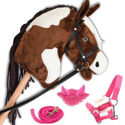 Hobby Horse Pie Mustang avec licol, longe et bonnet Rose