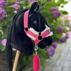 Pack Hobby Horse frison noir avec licol, longe et bonnet assortis Rose