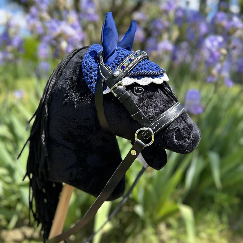 Ensemble bonnet et Filet à strass bleu pour hobby horse