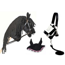 Pack Hobby Horse frison noir avec licol, longe et bonnet assortis